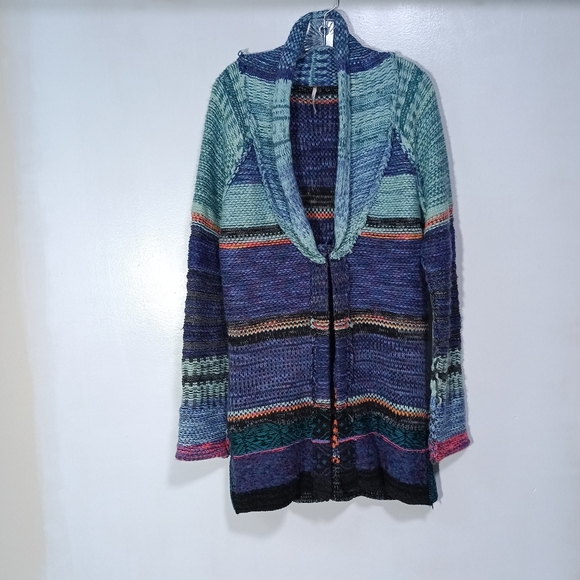 Free People Rock Candy Kryptonite Patchwork Cardigan Sweater Size L - Picture 2 of 7